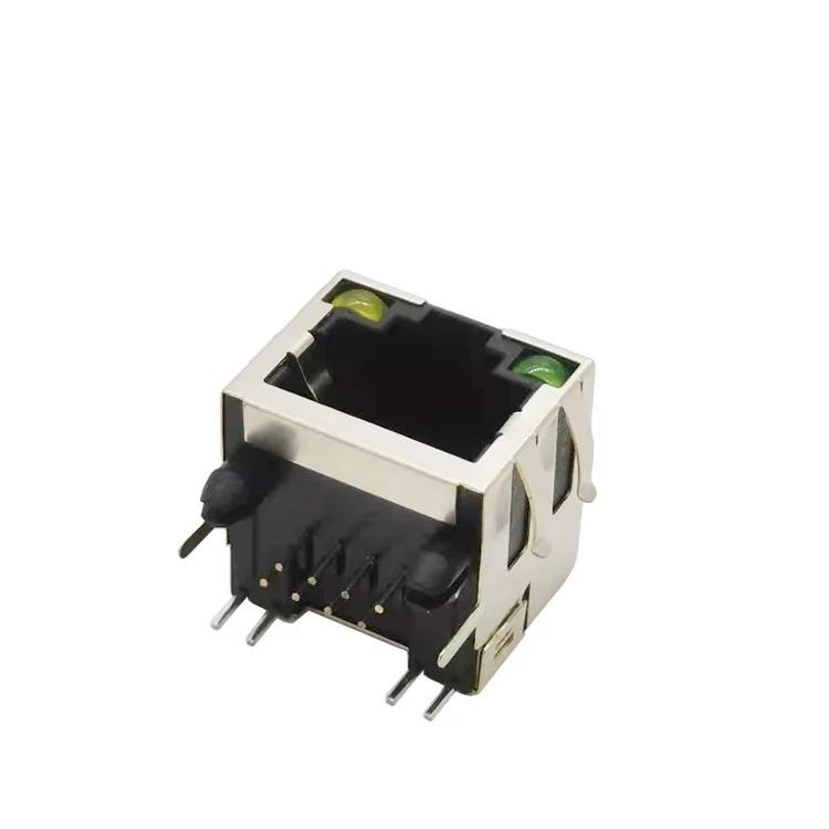 Однопортовый разъем RJ45 8P8C со светодиодной экранированной печатной платой, вертикальный монтажный шрапнель