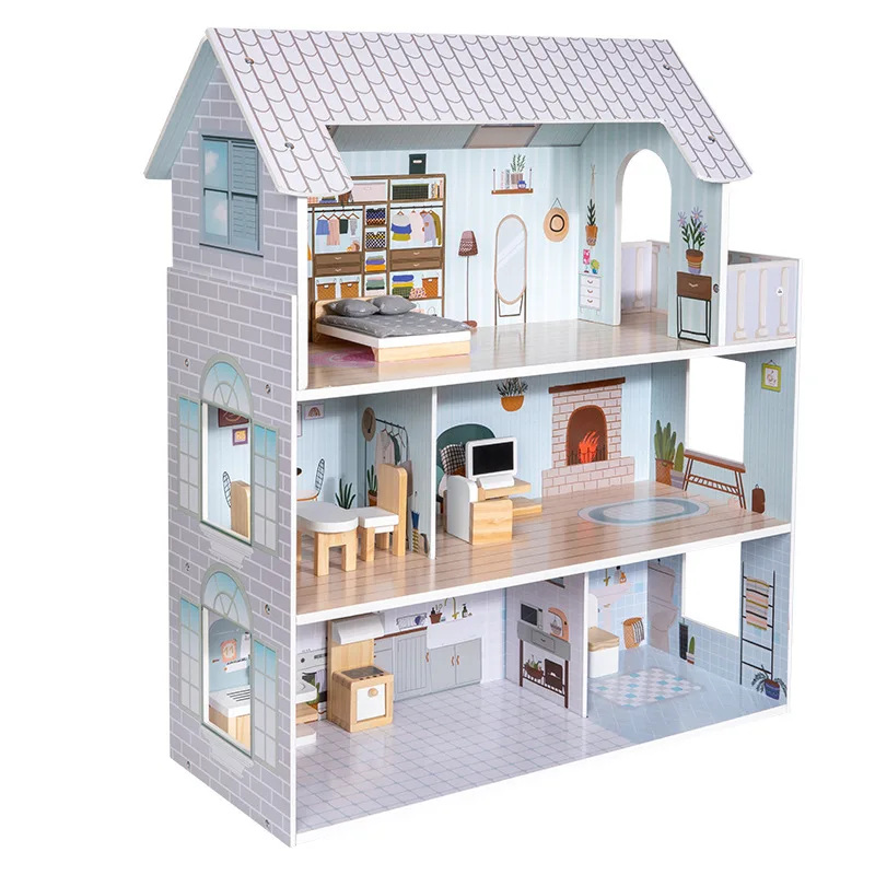 Wholesale Three Layers Wooden Villa Simulation Children Role Play Wooden Doll House Toy Kids Educational Wooden Toys