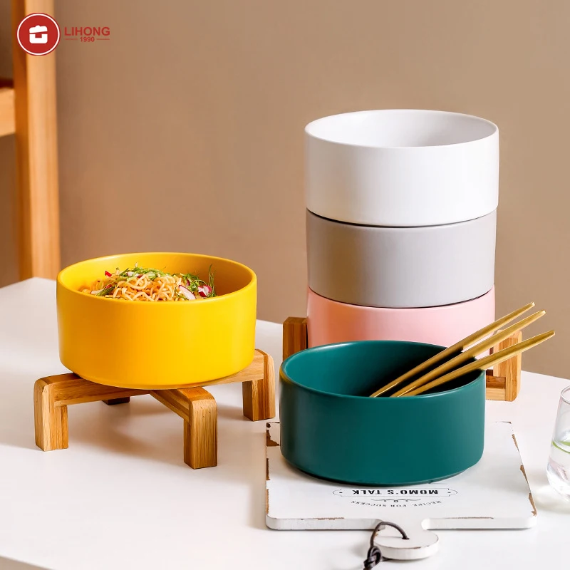 LIHONG Nordic Ceramic Pet Cat Dog Bowl Stand and Dual-purpose Mankind Gourmet Bowl Food Bowls Rice Water