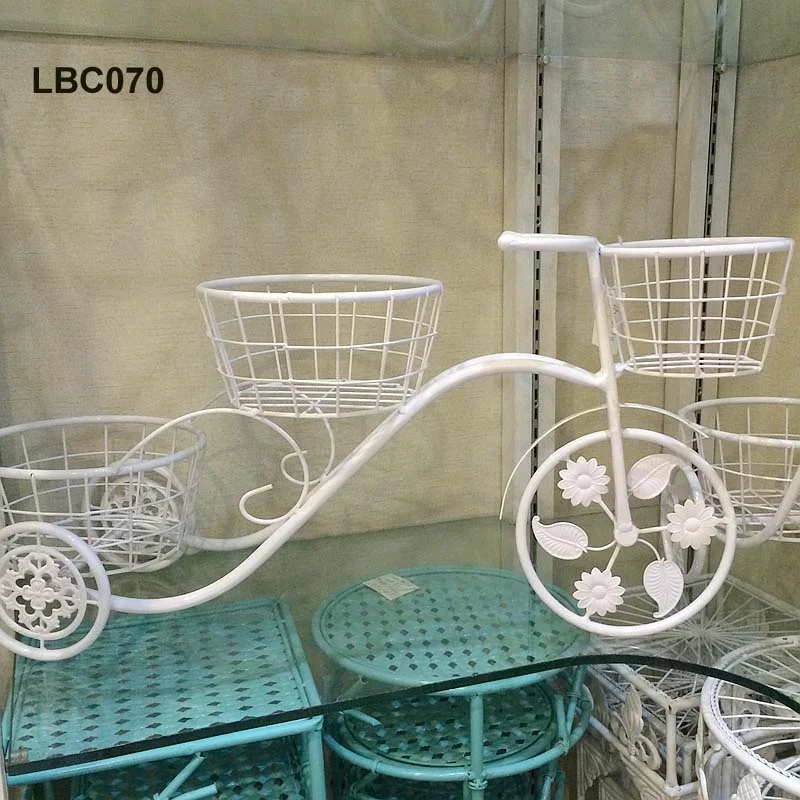 LBC068 ornamental white bicycle metal plant stand iron flower stand wholesale