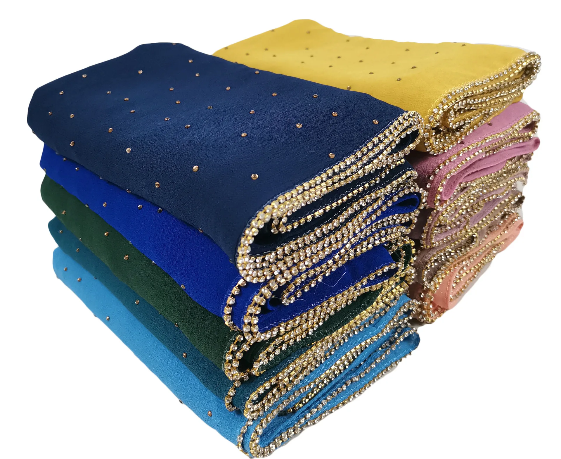 Fashion 70*180CM Scarf Women Hijab Good Quality Thick Bubble Rhinestones Muslim Tudung Chiffon Hijab