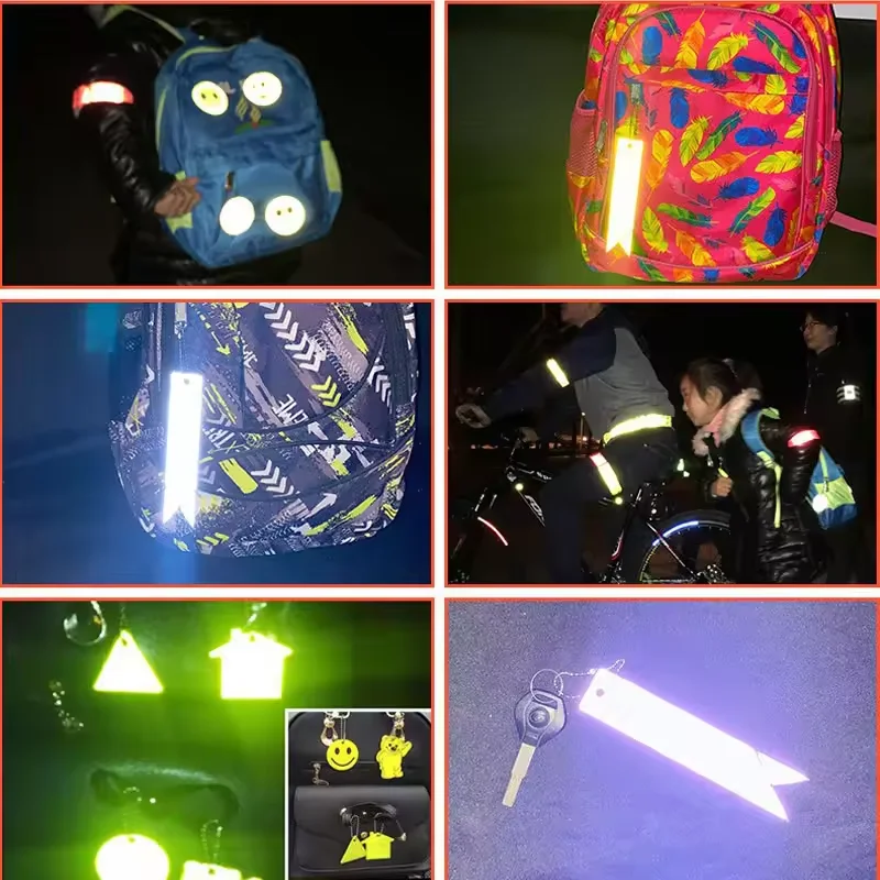 custom logo printing polyester safety buckle high visibility reflective long keychain holder wristlet strap tag pendant