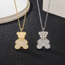 Charm Fashion S925 Sterling Silver Exquisite Zircon Pearl Bear Pendant Necklace Female Ins Simple Retro Pendant Necklace