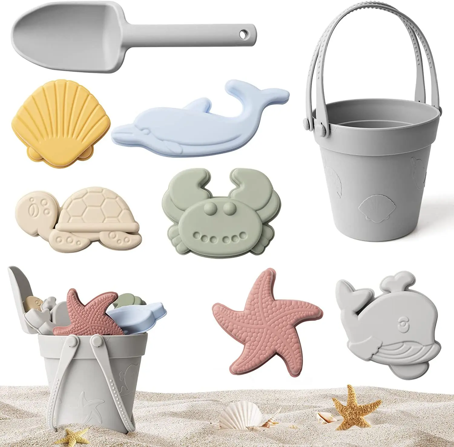 Customizable logo Soft Silicone Beach Sand Bucket Summer Toys for Kids BPA Free Compatible Toddler