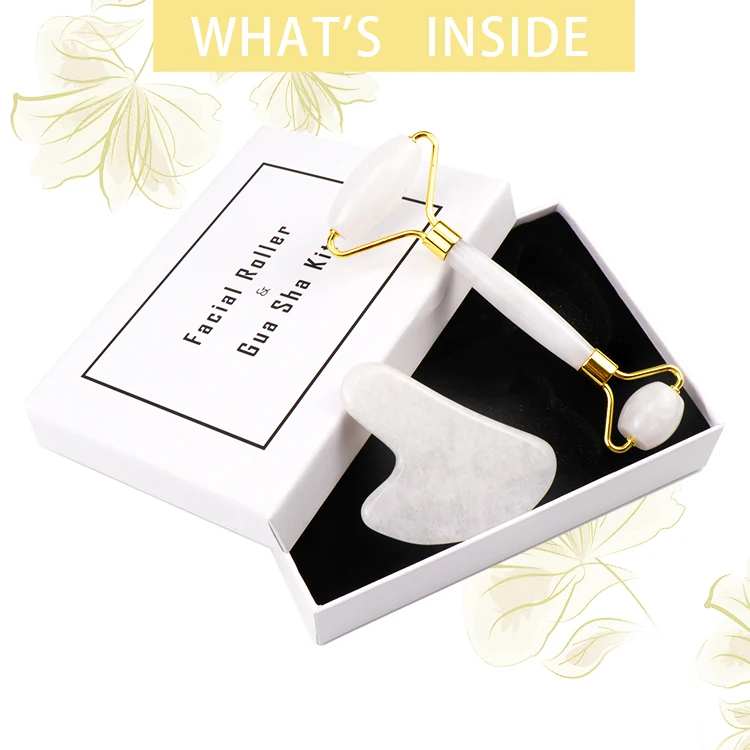 Wholesale Best High Quality Pink Anti Aging Face Massager Rose Quartz Natural Jade Set Facial Gemstone Roller with guasha set