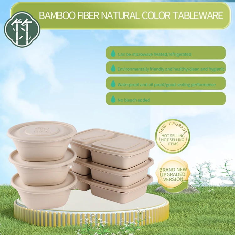 28oz Biodegradable Disposable Bamboo Pulp Lunch Box Eco Friendly Take-Away Food Round Container