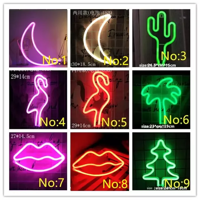 3AA Battery Christmas Flamingo Led Neon Lights Happy Birthday Rainbow Home Sign Led Neon Light