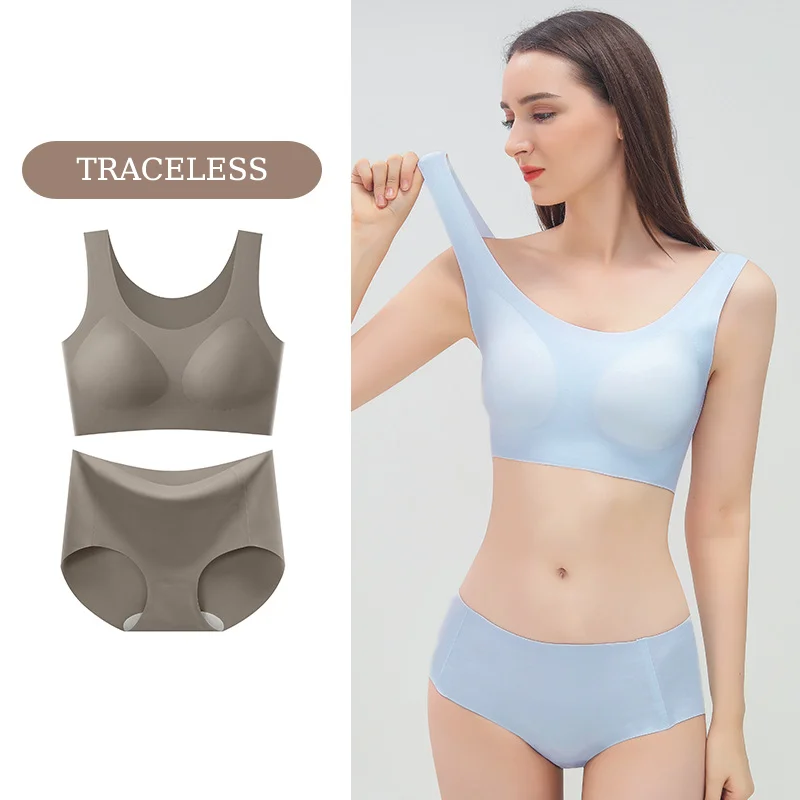 Wholesale Logo Custom Wireless Latex 7 Colors Size Traceless Breathable High Stretch Vest Style Bra and Panties for Women