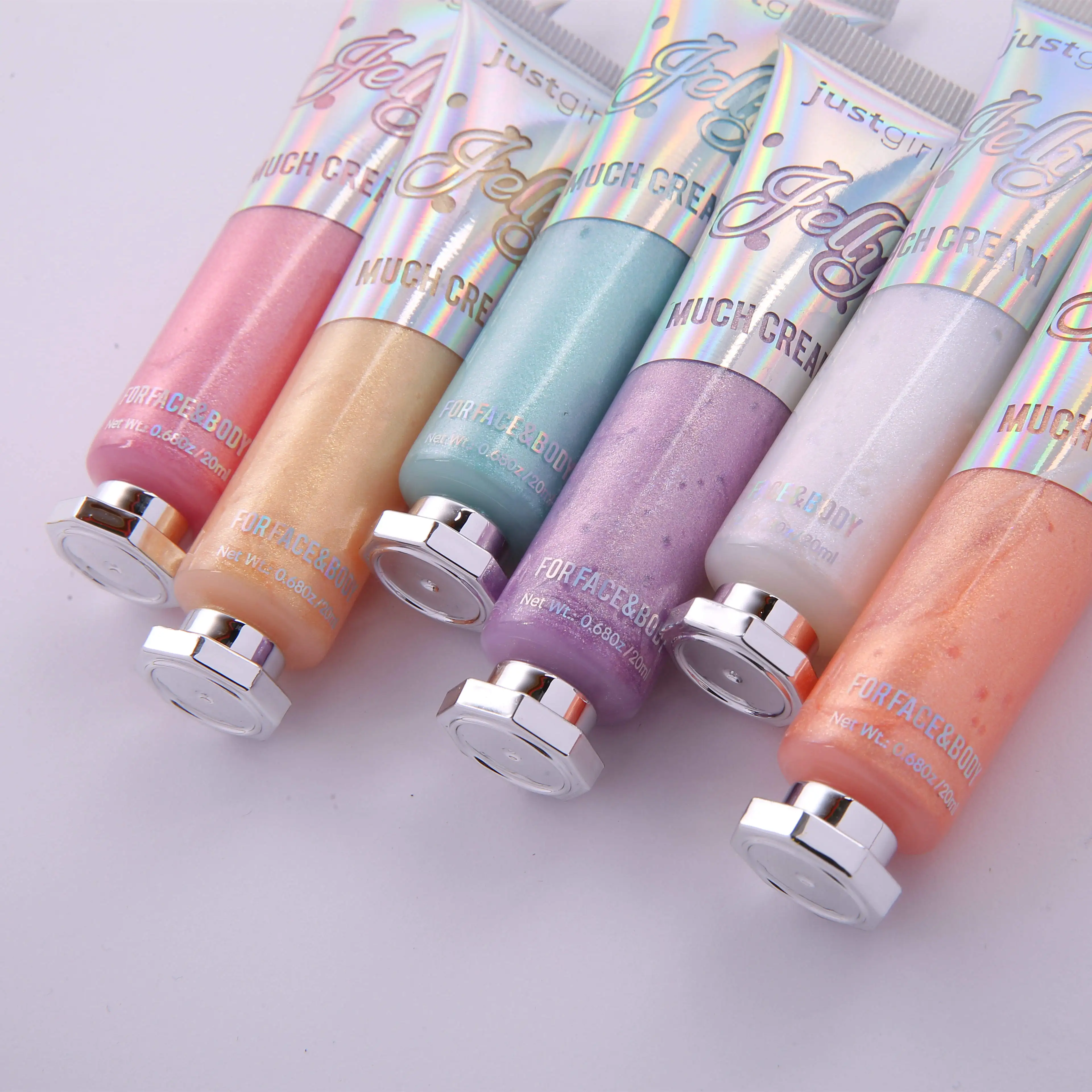 New Holographic Printing Cute Tube Organic Shiny Private Label Sparkling Non Toxic Vegan Girls Jelly Highlighter