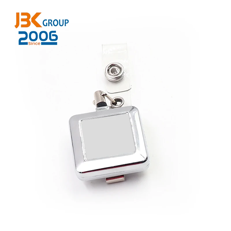 Сверхпрочная Высококачественная Квадратная Металлическая катушка для бейджа с логотипом на заказ из нержавеющей стали