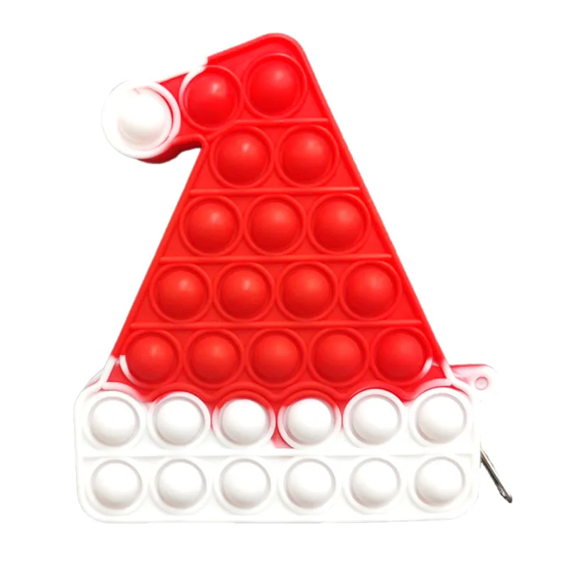 New Christmas Hat Silicone Coin Bag kids Stress Relief Bubbles Small Silicone Bags Custom Student Coin Purse
