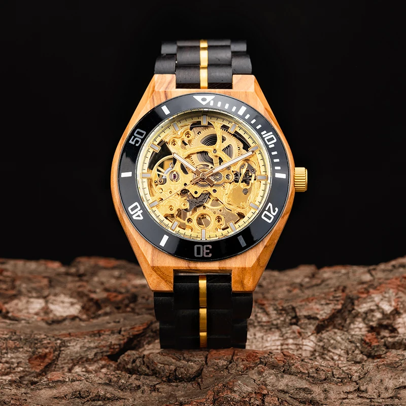 BOBO BIRD Wood Mechanical Watch Men Top Leather Automatic Clock Sandalwood Luminous Wristwatch Male Christmas Present Waterproof