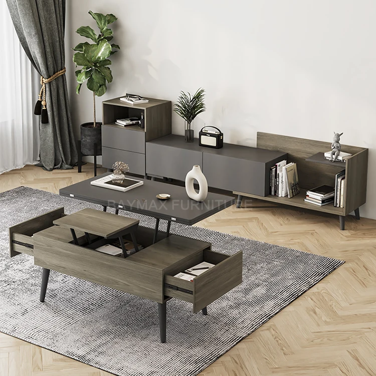 Leisure gas lifting height adjustable coffee table multifunctional folding lift top
