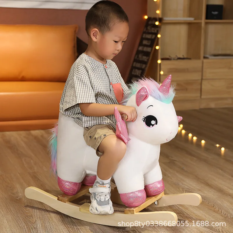 Mountable Wooden Children Ride on Toy Rocking Horse with Music Box