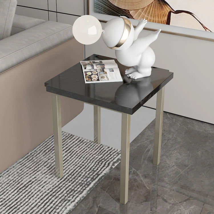 
Modern Nordic Design Living Room Square Marble Side Table with Stainless Steel Frame Base 