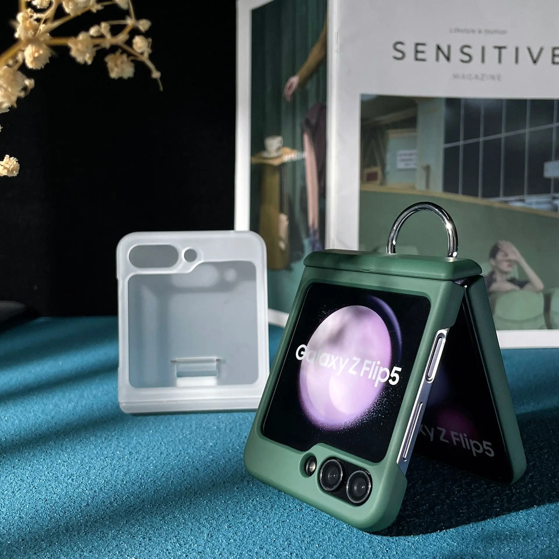 For Samsung Z Flip 5 Anti Scratch Folding Holder Ring Phone Case for Galaxy ZFlip 3 4 6 Feel Skin Back Cover Folding Ring Case