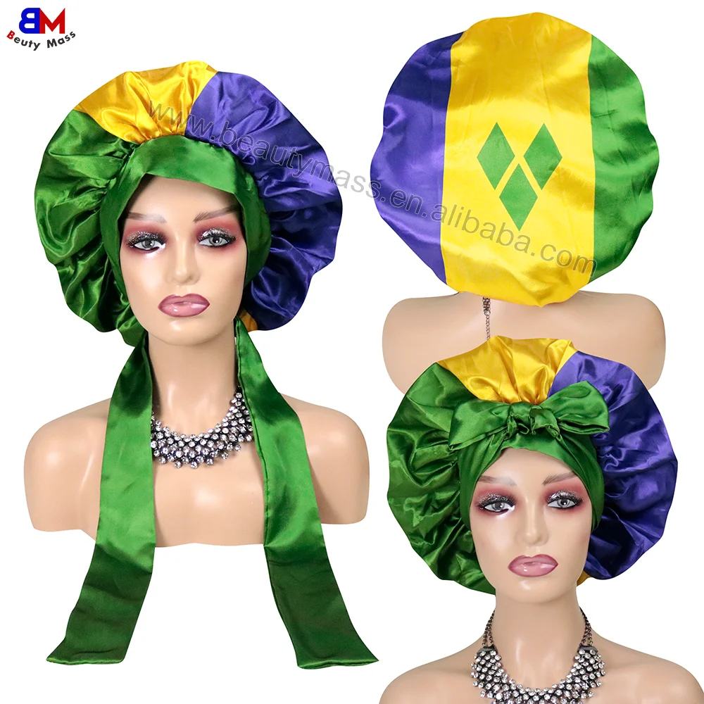 Wholesale Designer Bonnets for Men Women Kids with St Vincent Flag Satin Material Custom Logo Fashionable for Daily Casual Use
