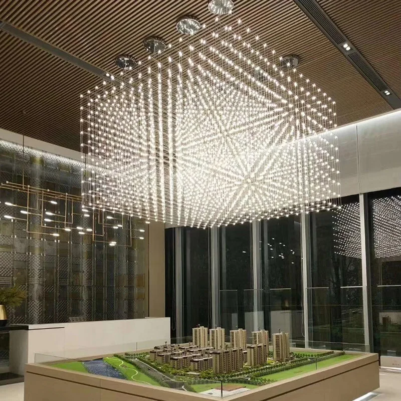 Customized Light Cube Starry Chandelier  Sales Department Hotel Lobby Large Decorative LED projection Chandelier Customized Lamp