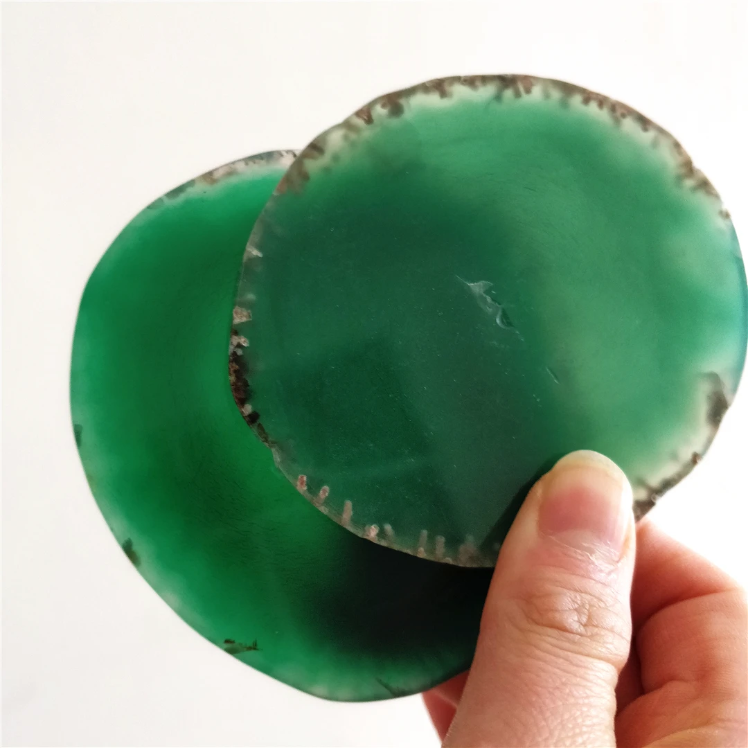 Different Sizes Natural Green Agate Slice Quartz Crystal Coasters For Home