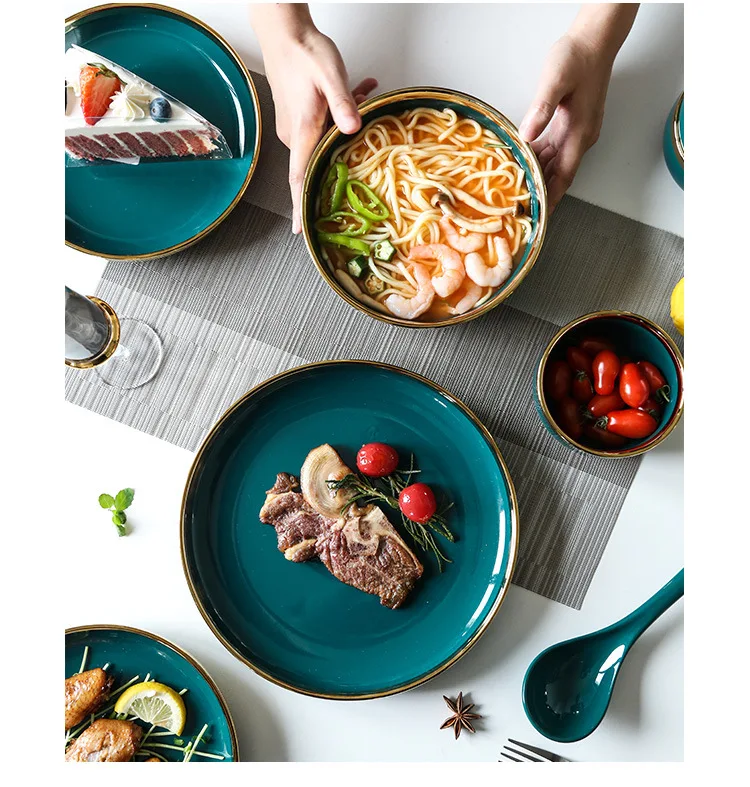 Manufacturer custom green black pink white tableware ceramic dinner tableware set restaurant home porcelain dinner set