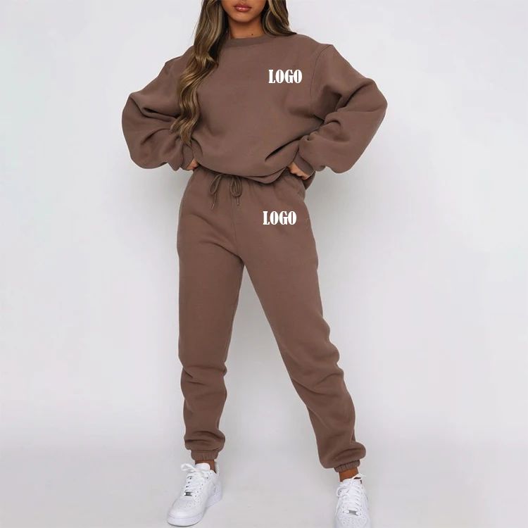 Custom Logo Sportswear Sweatsuit Workout Fitness Fleece Plus Size Sweatshirt And Sweatpants Jogger Sets Tracksuit For Women