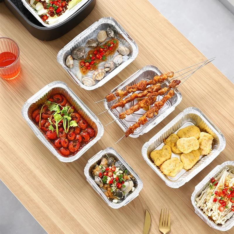 Food Grade Disposable Tin Foil Baking Pan/Trays with lids Barbecue Box Takeaway Aluminum Foil Tableware Fast Food Container