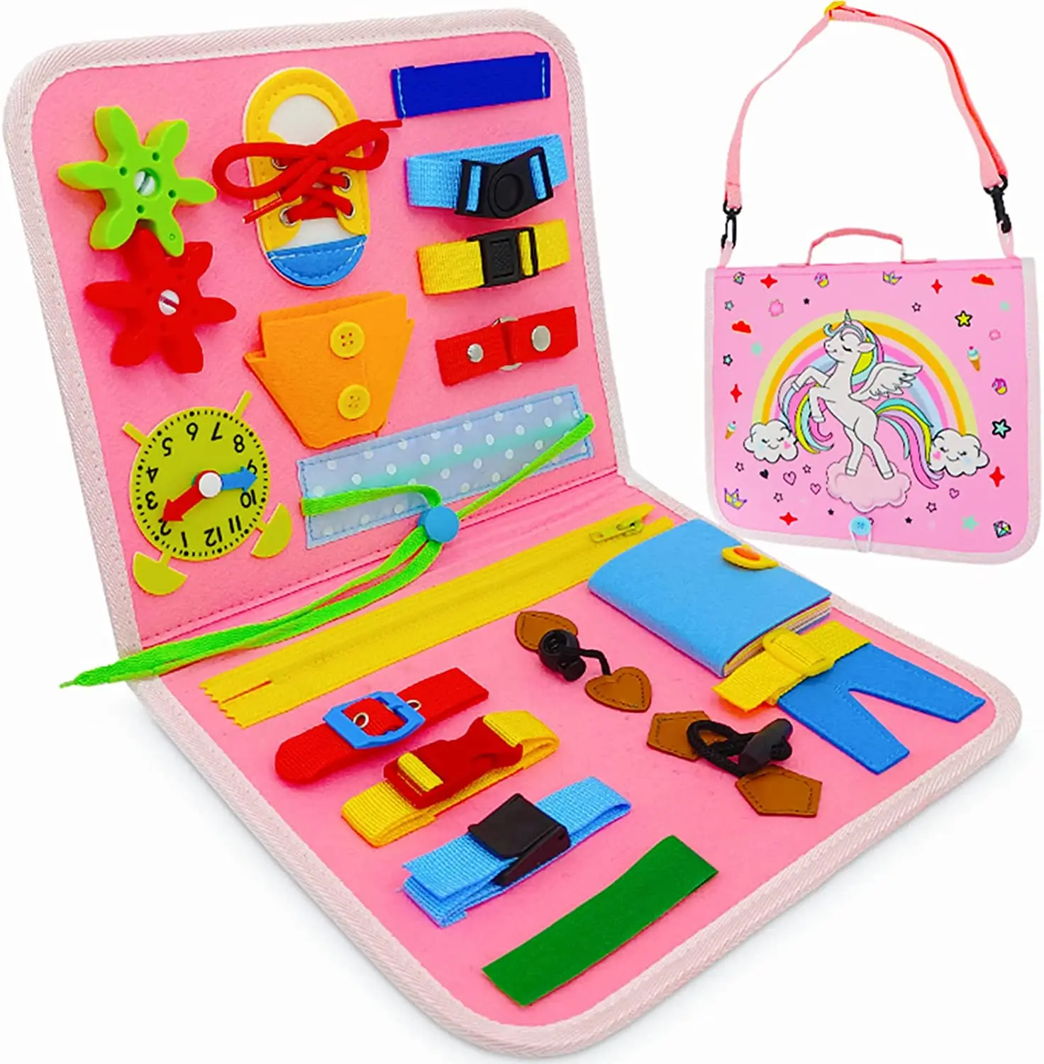 Kids Car Games Road Trip Busy Board Learning Basic Life Skills Montessori Sensory Fidget Toys Birthday Christmas (Unicorn)