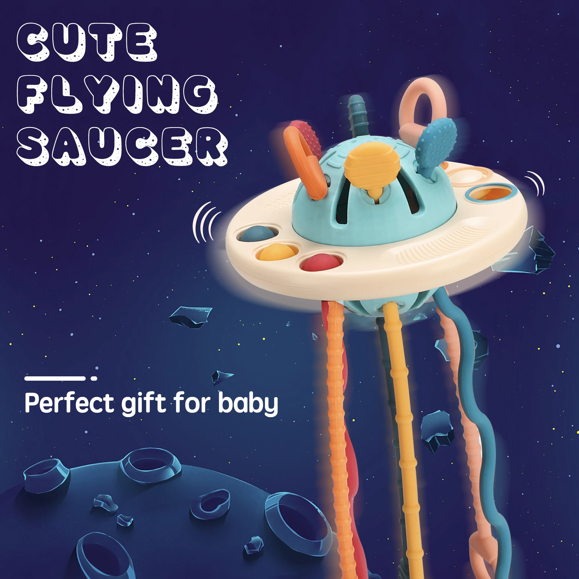 Fast Delivery Finger Activity Sensory Training Educational Baby Soft Teether Food Grade Chew Silicone Pulling String Toy