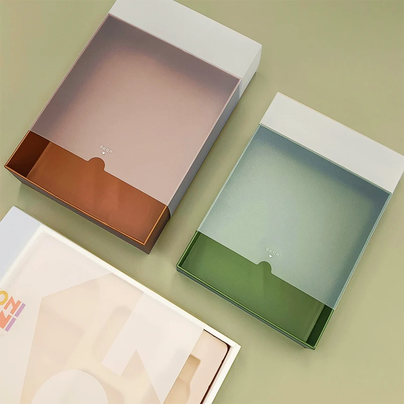 Recyclable transparent paperboard drawer box pvc frosted sleeve gift boxes custom printing tea perfume soap packaging gift box