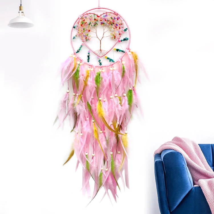 High Quality Cheap Handmade Heart Crystal Stone Dream Catcher Wall Hanging Ornament Boho Home Decoration