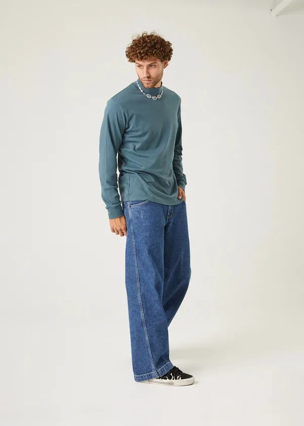 2022 Wholesale Designer Men Loose Fit Custom Washed Blue Baggy Fit  Jeans