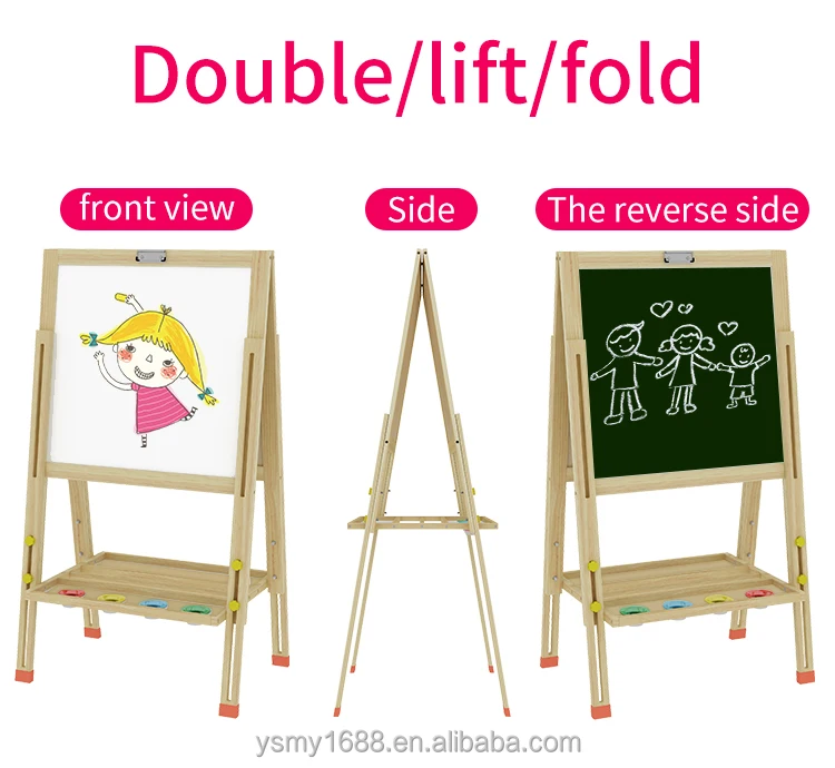 magnetic multifunction adjustable height wooden  Kid easel with double side