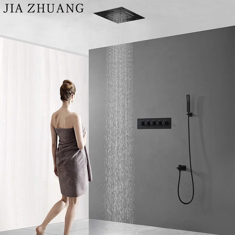 Потолочный умный светодиодный светильник для ванной комнаты, музыкальный накладной Радужный водопад, набор термостатического смесителя для душа