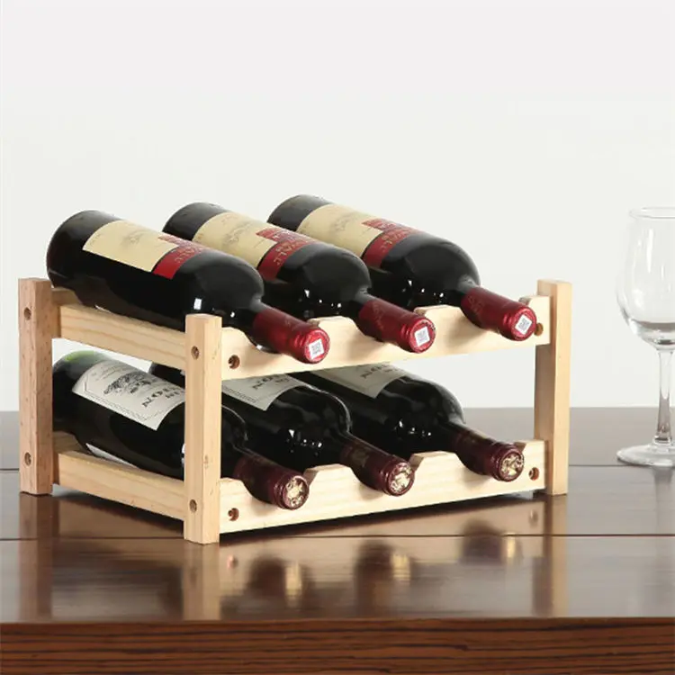 Hot Sales 12 Bottles 8 Slots Holder Storage Decorative Large Solid Wood Display Stand Stackable Countertop Wine Shelf Rack