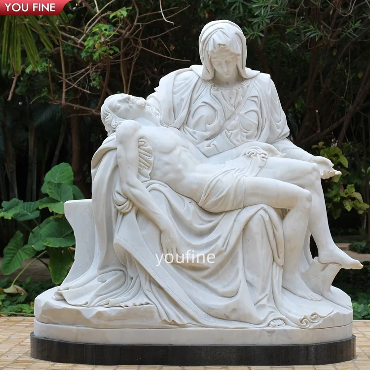 Custom Religious Life Size White Marble Sculpture Mourning Christ Pieta Statue