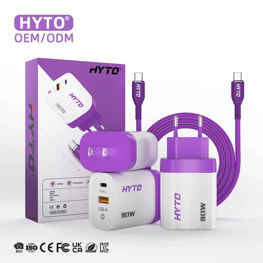 HYTO Y50 30W PD QC3.0 USB Travel Charger QUICK CHARGER PPS Smart Phone EU Plug Type C Wall charger Adapter With 1m Cable