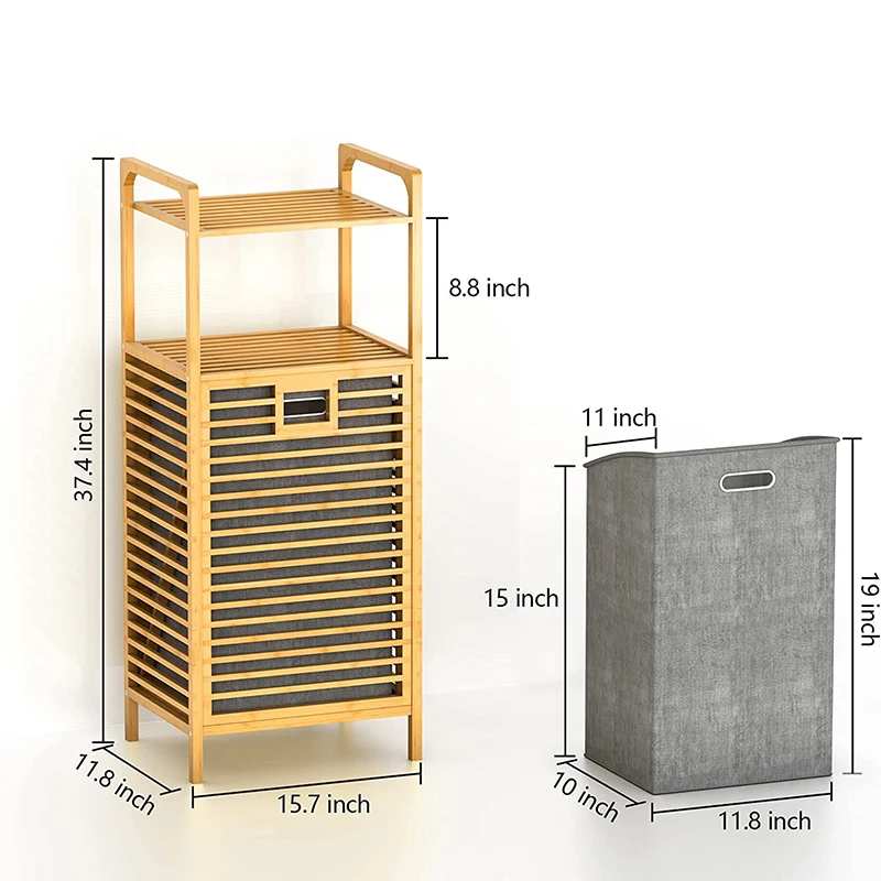 Factory Custom Foldable Canvas Laundry Hamper Bamboo Laundry Basket with Shelves