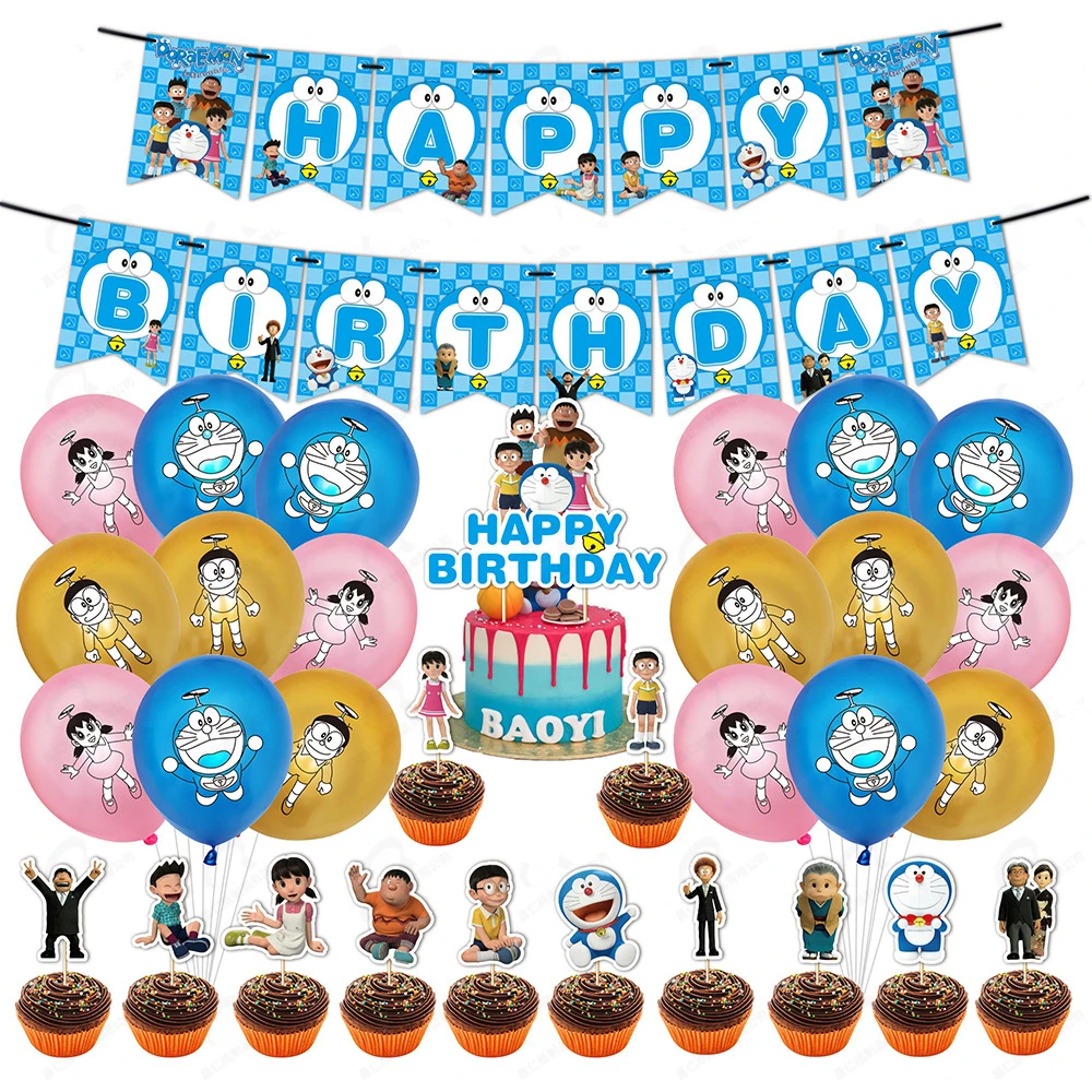 hot sell Doraemon anime theme birthday party decoration flag pulling and flag inserting