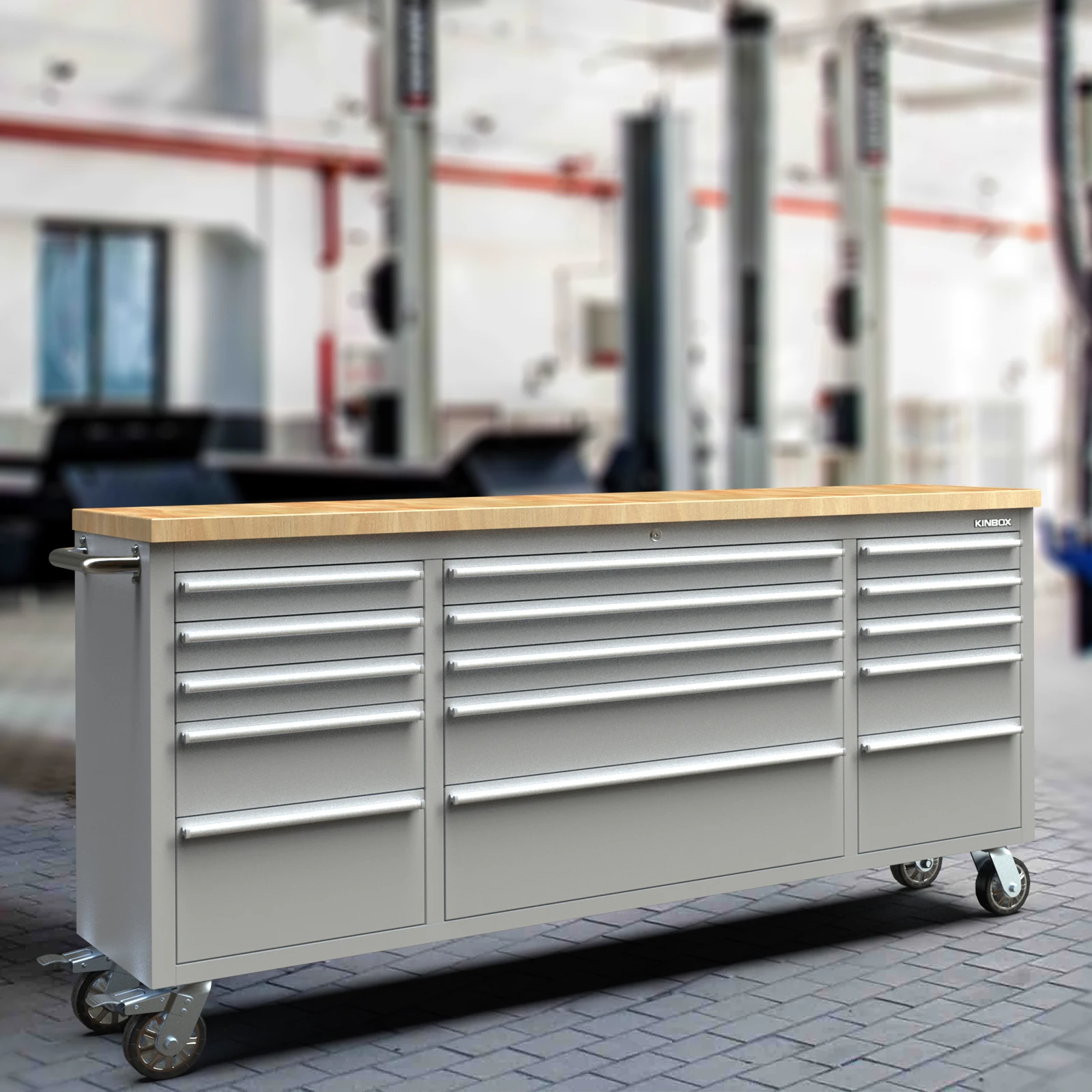 Kinbox 72-Inch 15-Drawer Stainless Steel Tool Cabinet Heavy Duty for Workshop Store Tools