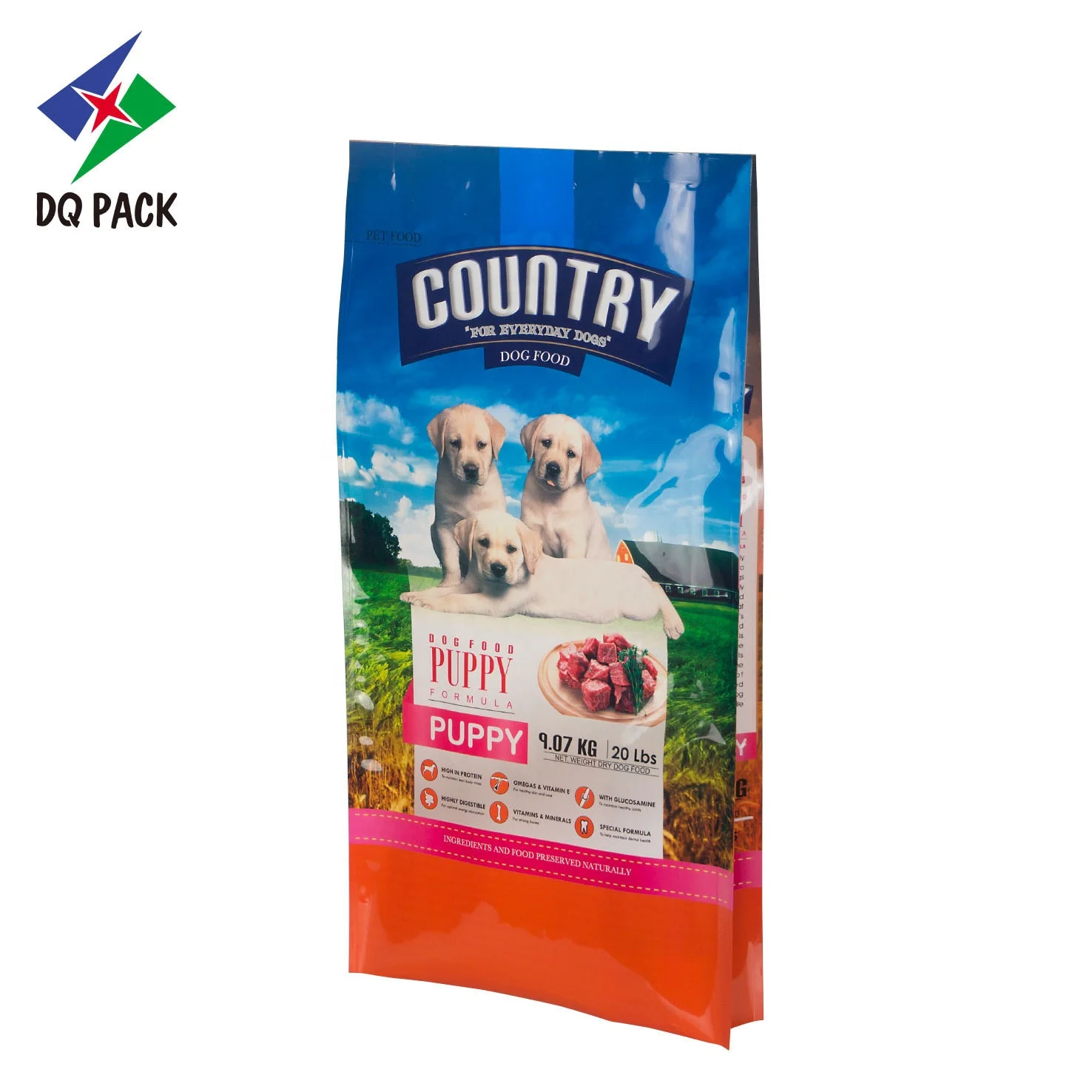 DQ PACK Custom Plastic Bags Side Gusset Bag  dog food packaging pet food bag pouch