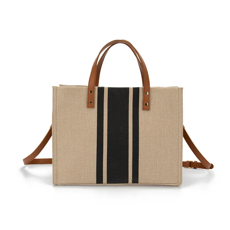 High Quality Trendy Canvas Shoulder Handbag Fashion Large Capacity Women Cotton Striped Tote Bag