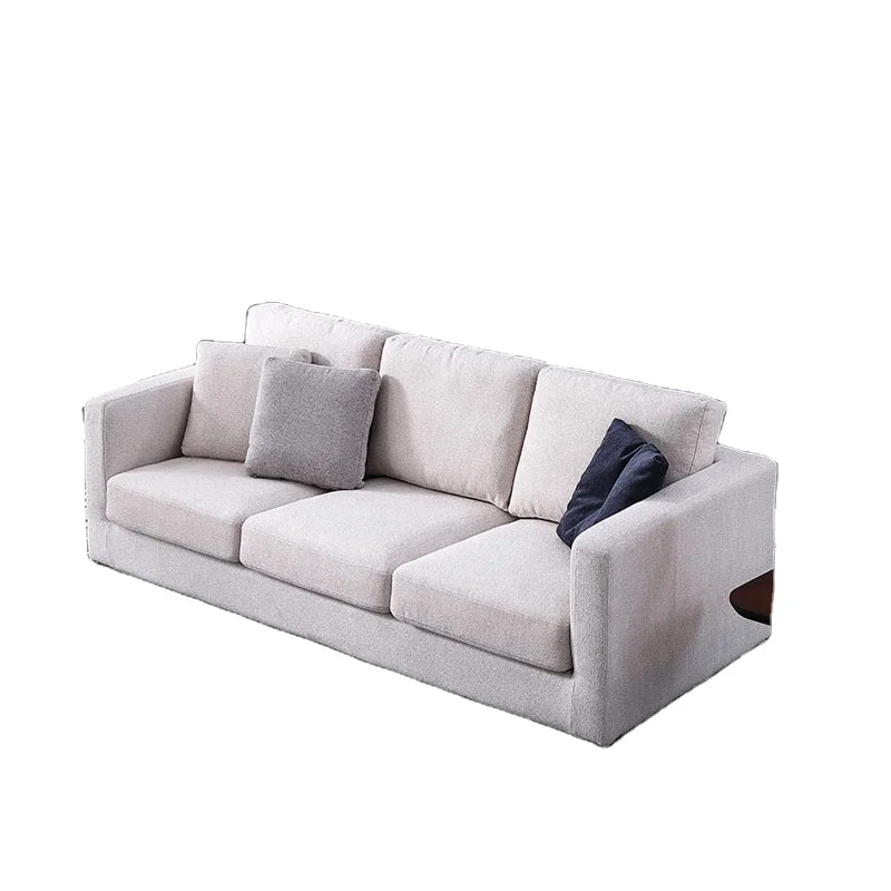 3-seater european style modern light color fabric sofa for living room