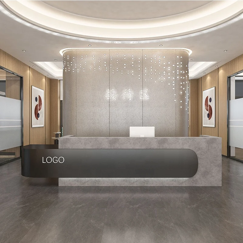 Factory Customize Company Front Guild Welcome Desk Conference Room Computer Console Table Led Work Station Reception Desk