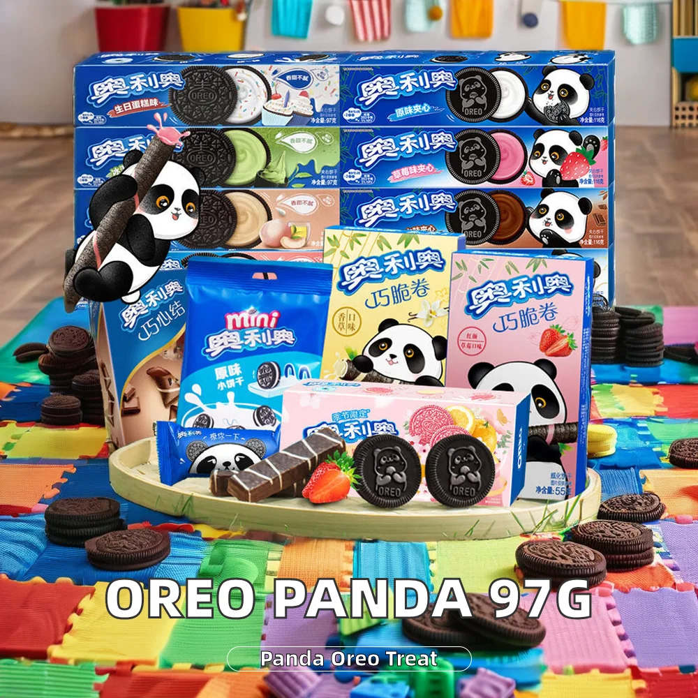 Оптовая продажа Ooreoo печенье с пандой низкая цена 97 г Оригинальный Шоколад клубника сэндвич вафли со сладким сливочным вкусом экзотические закуски