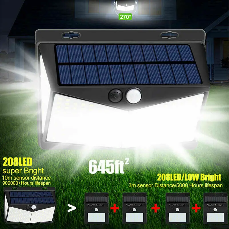 228 LED Solar Motion Sensor Wall Lamp 3 Modes 270 Degree Lighting Angle Security Light IP65 Waterproof Wall Lights Solar Powered