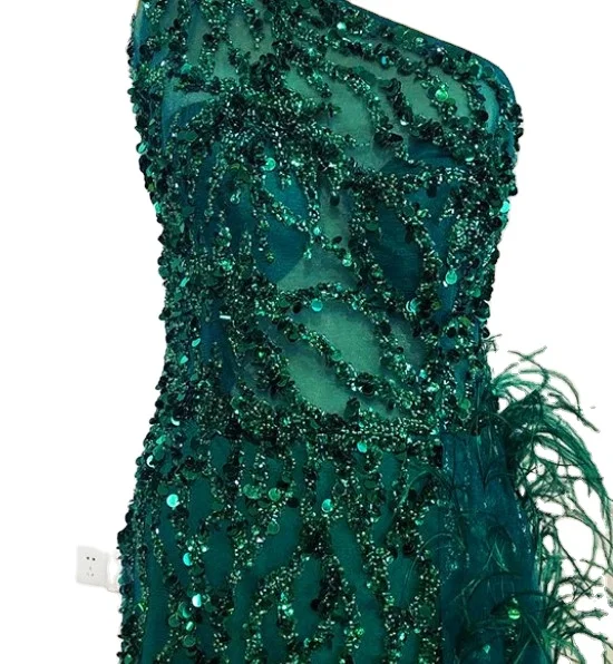 Green single-shoulder high-end elegant temperament slim fish tail fork long luxury banquet evening dress