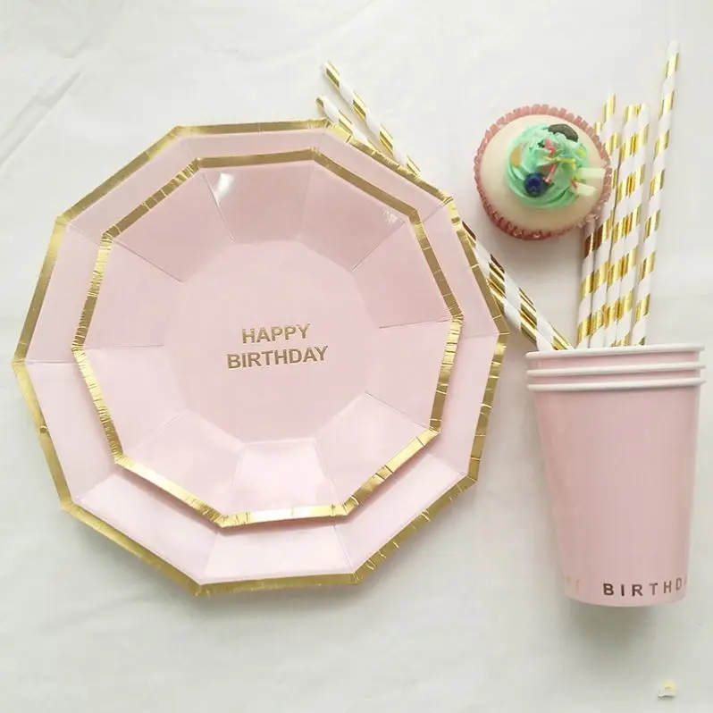 Wholesale price 9.5oz 270ml happy birthday paper cups disposable 8pcs per set