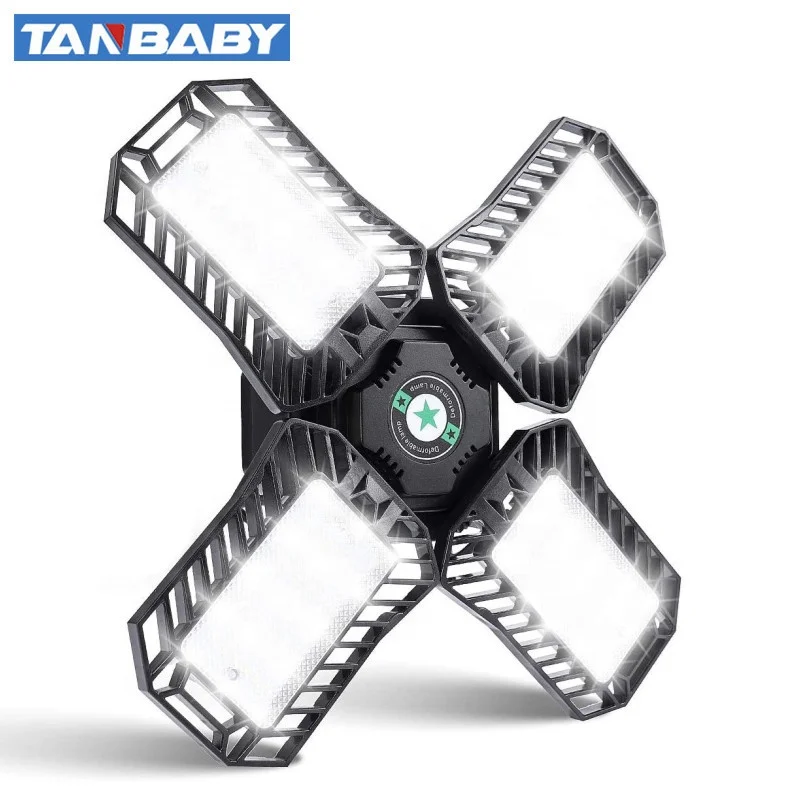 Low consumption 120W plastic deformable garage lamp with 4 adjustable panel