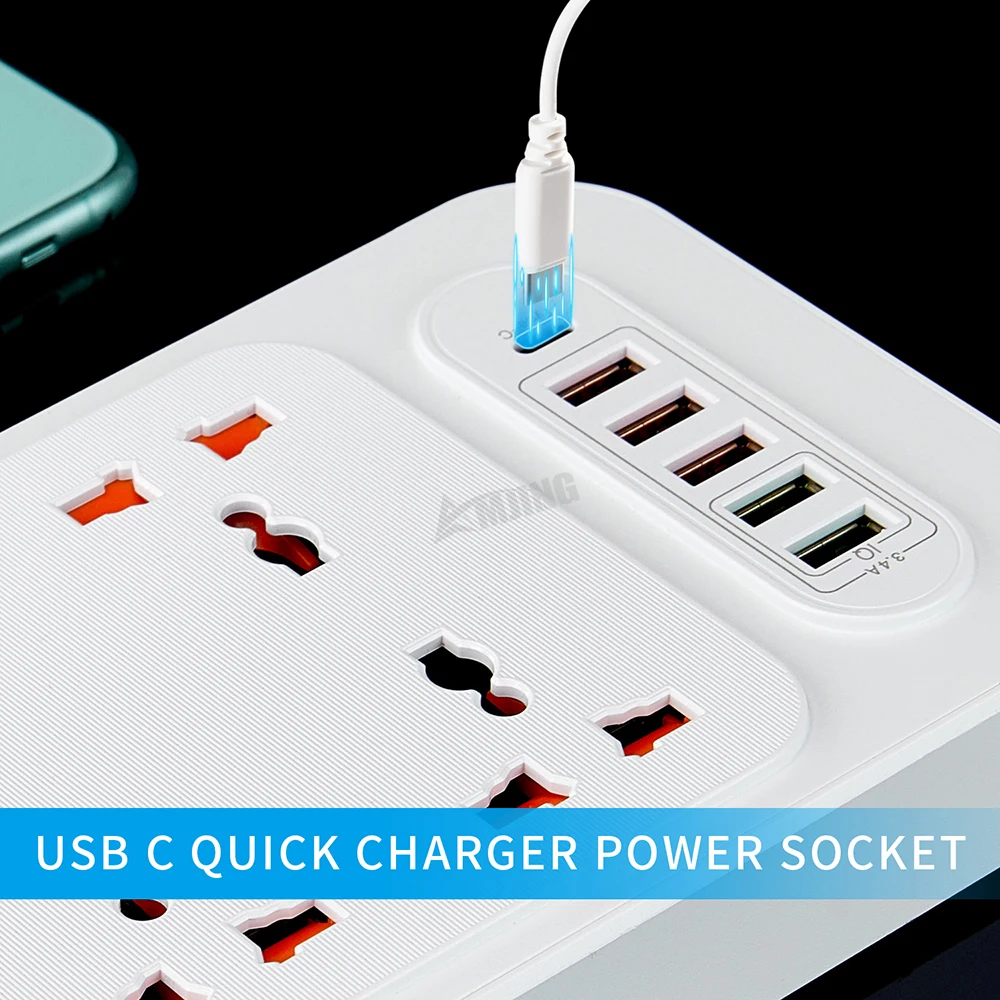 Hot Selling 6 outlet universal extension socket with type c surge protector power strip