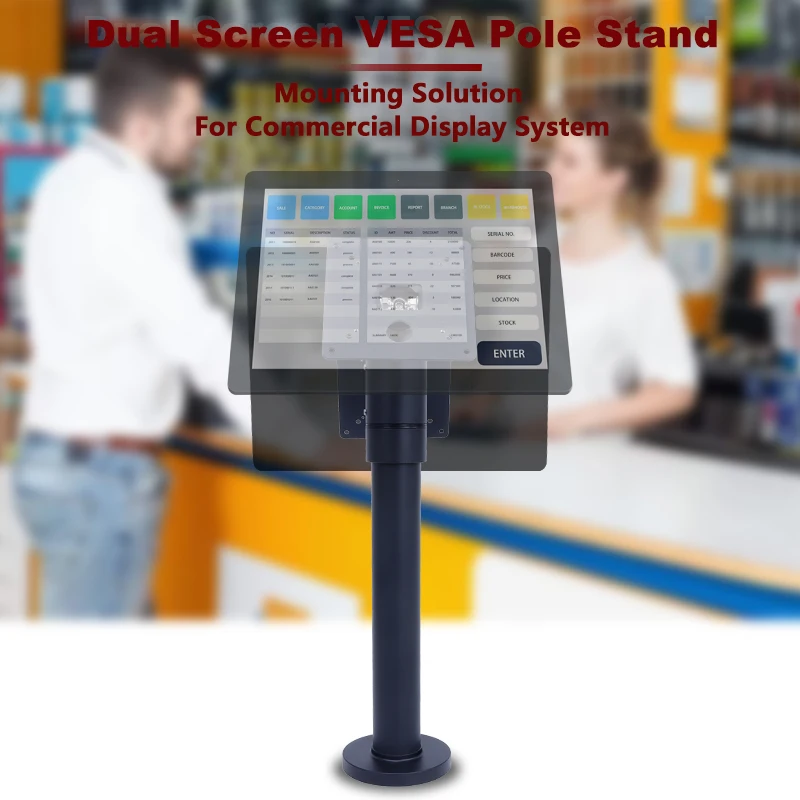 Desktop VESA standard 75x75mm mounts for retail A Pole dual single monitor stand with height adjustment
